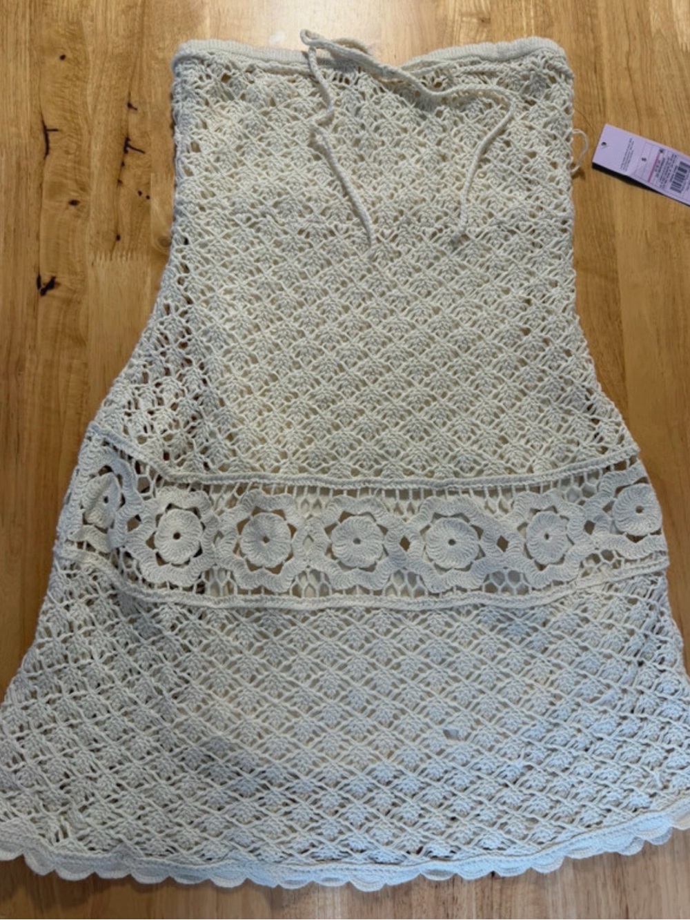 wild fable Strapless Cream Crochet Floral-Band Dress